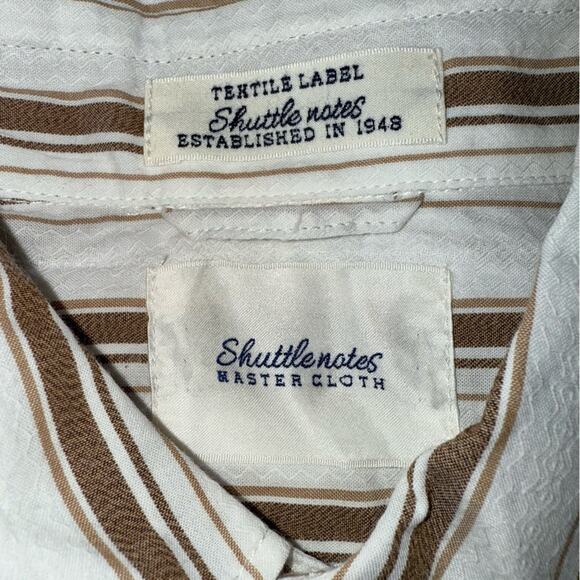 Shuttle Notes (Japan) NEW Ivory Brown Striped Textured Buttoned Shirt Medium - Picture 4 of 6